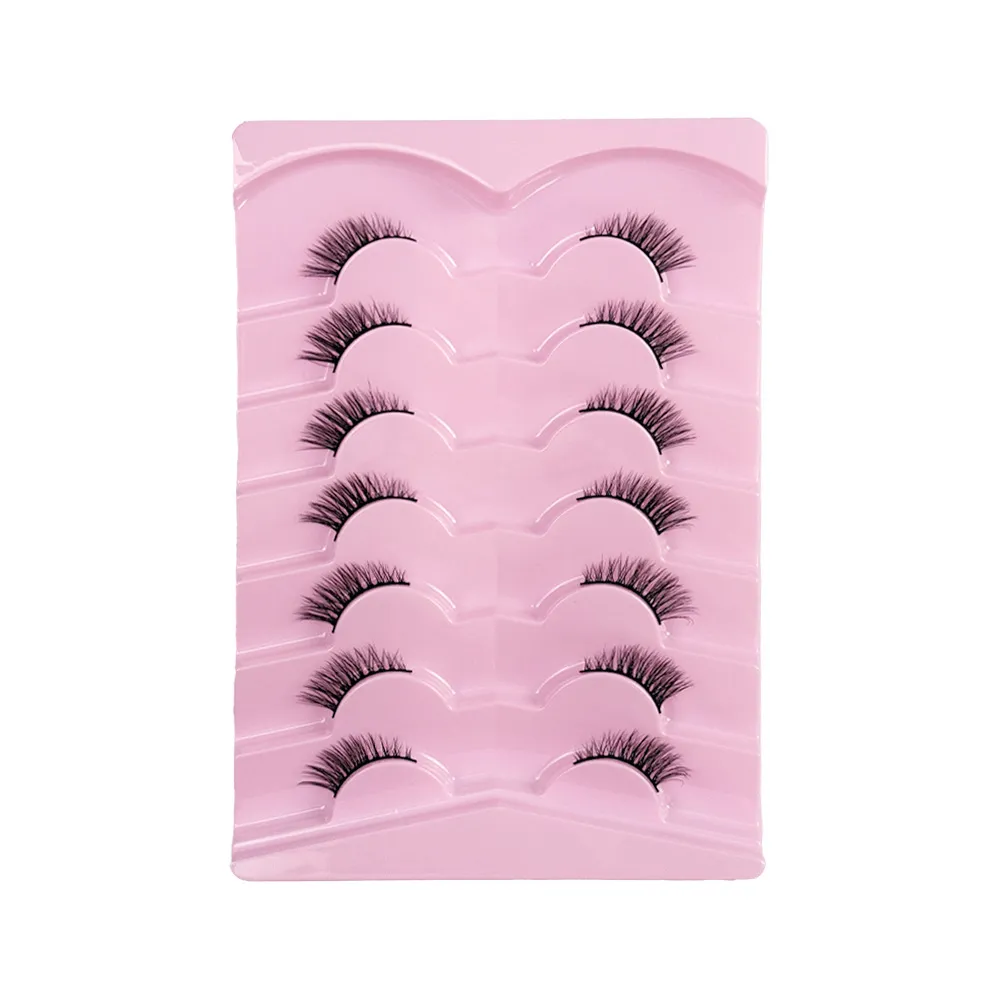 7 Pairs Fox Eye Half Lashes with Black Band – Winged Out Voluminous False Eyelashes, Fluffy 3D Corner Lashes for Natural Lifting Look, Reusable Faux Mink Lashes Pack